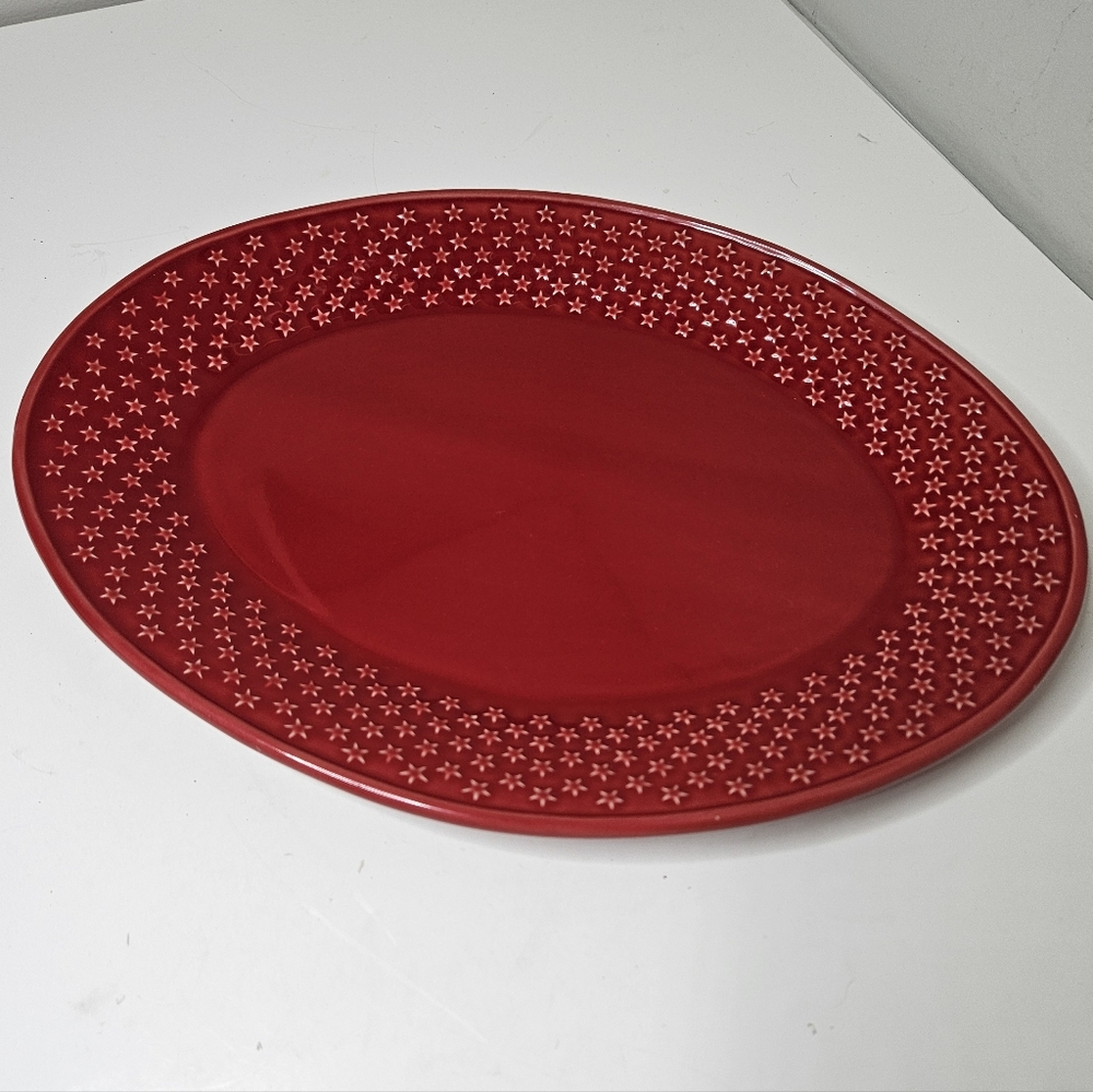 Bordallo Pinheiro "Mini Stars Red" Oval Platter Made In Portugal 16×12"